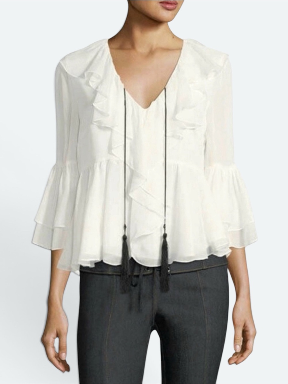 Cinq a Sept 100% Silk Blouse Boho Luxury Romantic Poet PeplumTop Size Small